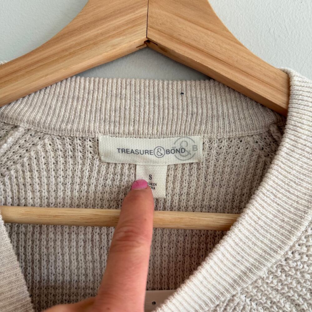 Treasure & Bond Crew Neck Knit Pullover Sweater Beige Oatmeal S NWT - Picture 5 of 9